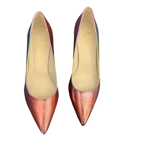 Franco Sarto Pink, Green and Yellow Metallic Pump, 2-3/4 inch heel. - Picture 5 of 6